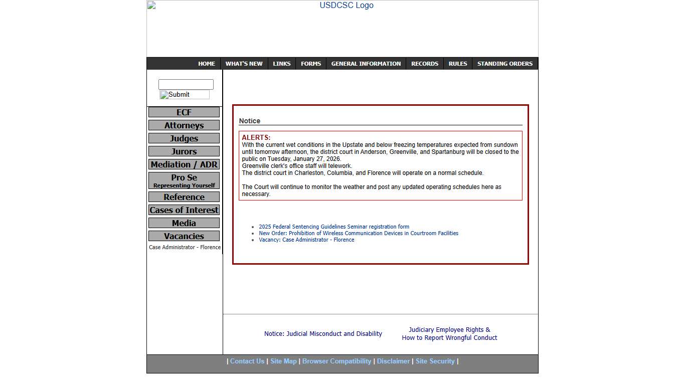 Official Website for the United States District Court for the District of South Carolina